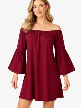 LA Gypsy Burgundy Bell Sleeve Tunic Dress 1X Boho Plus Size
